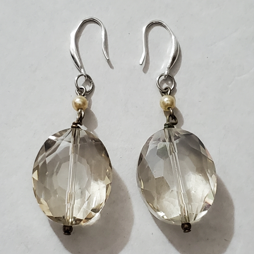 True Antique Crystal Pearl Earrings 1920s Big Faceted Crystal Art Deco Sterling 38$
